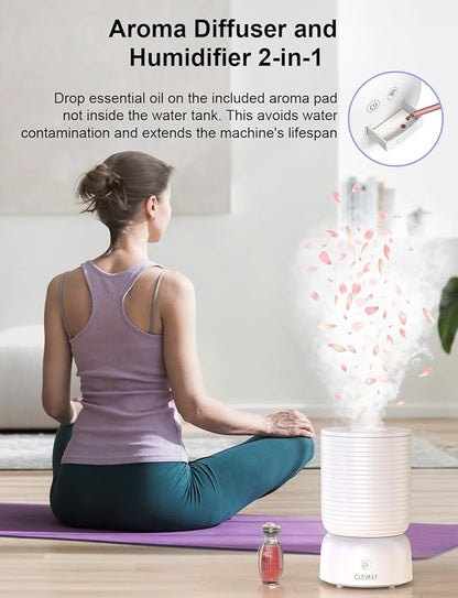 CLEVAST Smart Humidifiers for Bedroom, Top Fill 3L Cool Mist Quiet Ultrasonic Humidifier with Essential Oil Diffuser, Humidity Control, Wi-Fi Air Humidifier for Baby, Home, Compatible with Alexa