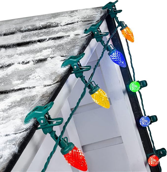 C9 LED Christmas Lights Outdoor, 68 Feet 100 LED Strawberry String Lights with 100 Spring Clamps, Waterproof Commercial Grade Extendable for Outside Roofline Patio Home Xmas Decoration, Multicolor