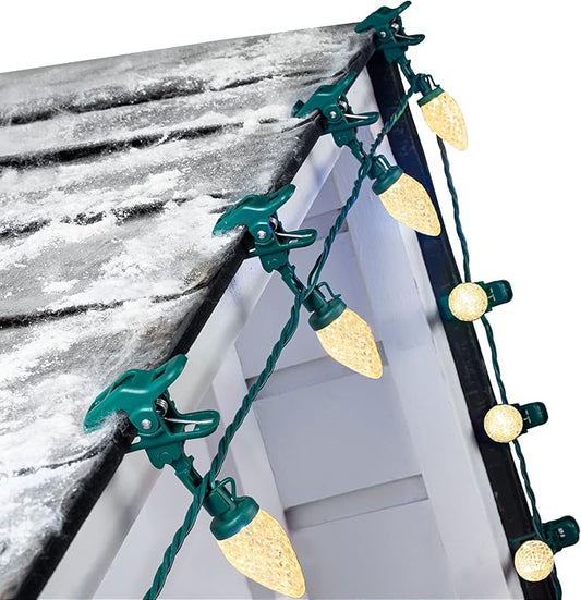 C9 LED Christmas Lights Outdoor, 68 Feet 100 LED Strawberry String Lights With 100 Spring Clamps, Waterproof Commercial Grade Extendable for Outside Roofline Patio Home Xmas Decoration, Warm White