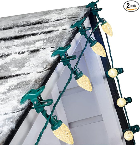 C9 LED Christmas Lights Outdoor, 66 Feet 100 LED C9 String Lights with 100 Spring Clips, Waterproof Connectable Christmas Tree Lights for Outside Roofline Patio Home Xmas Decor, Warm White 2 Pack