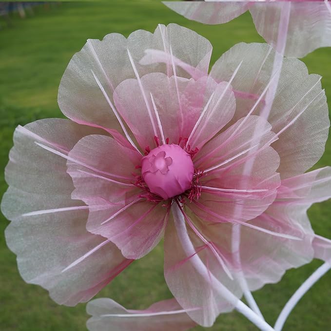 Giant Flowers for Decoration,3-Head Large Artificial Silk Flower with Standing Stems and Base for Party Banquet Wedding Reception Background Decor Home Decor (Red Gradient)