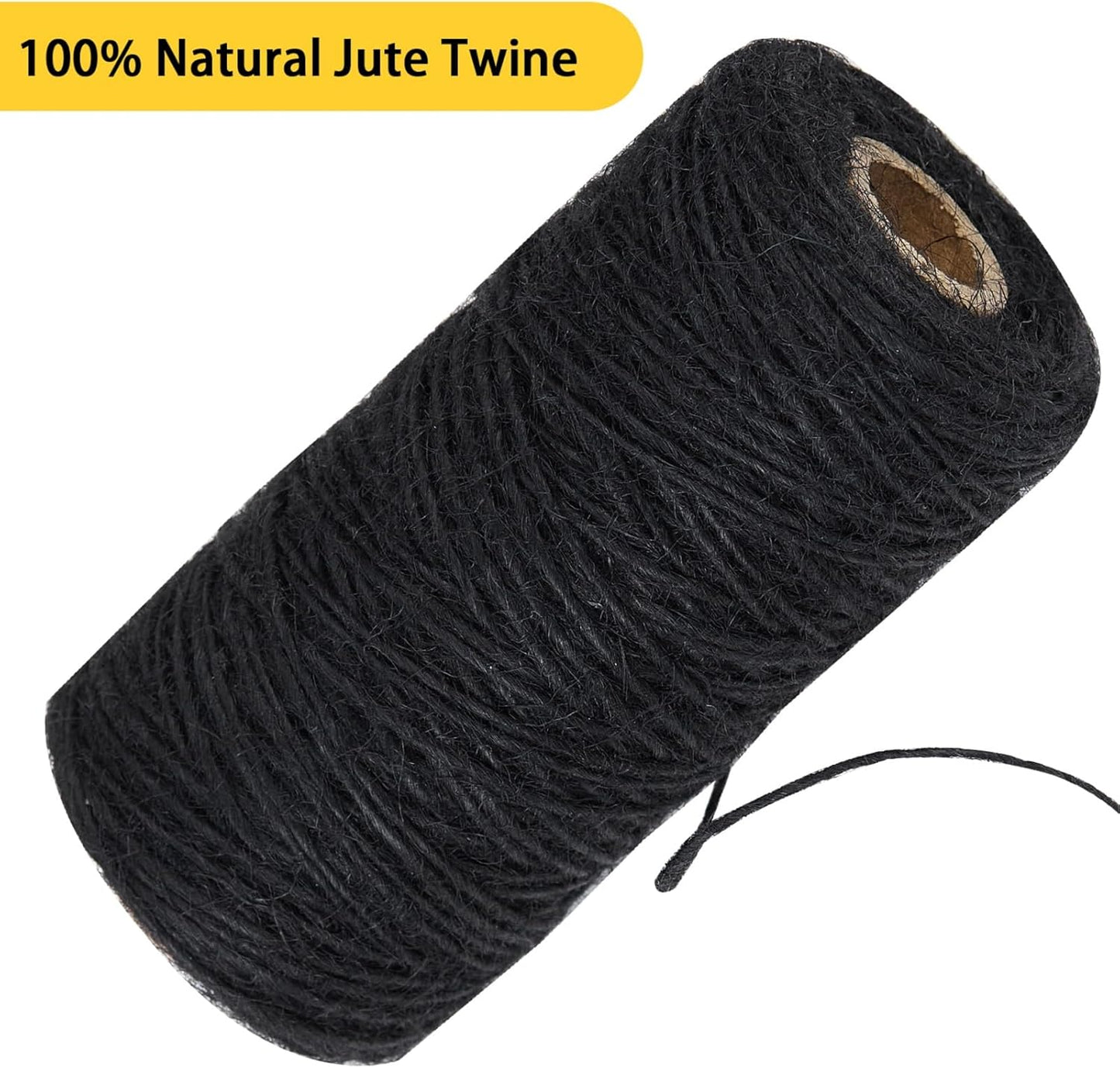 1mm 328 Feet Black Natural Jute Twine, for Crafts Gift, Craft Projects, Wrapping, Bundling, Packing, Holiday Packaging Twine, Gardening and More, Jute Rope to Use Around The House and Garden