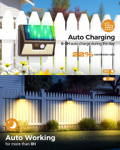 4 Pack Solar Fence Lights Waterproof, Motion Sensor Deck Outdoor, Warm White LED for Wall Yard Steps Stairs Garden - Brown