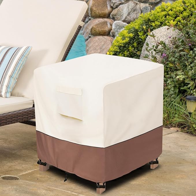 okcool Patio Wicker Side Table Cover,Waterproof Square Patio Small Side Table Cover,Suitable for 3-Piece Outdoor Wicker Patio Bistro Set Side Table,22W x 22D x 18H inch,Beige & Brown