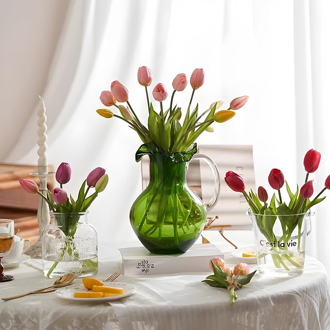 15 Pcs Red Tulips Artificial Flowers Faux Tulips Real Touch Latex Fake Flower Bouquet for Spring Wedding Home Décor Centerpiece Arrangements