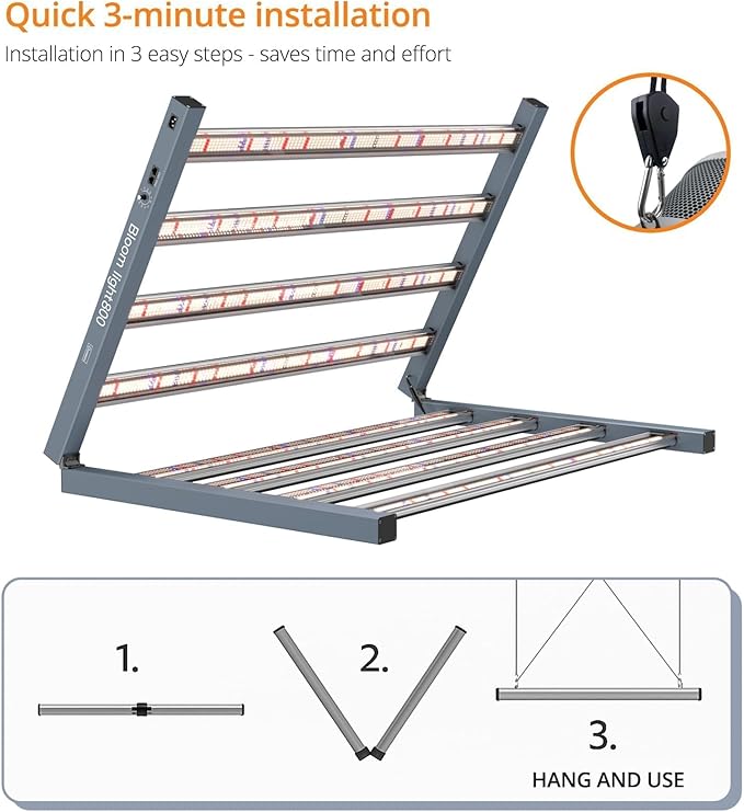DOMMIA Grow Light, LED Grow Lights Full Spectrum, Foldable & Dimmable Daisy Chain Bar Style Grow Lights for Grow Tents for Indoor Plants, Commercial Hydroponic Growing Lamp，800W 1-Pack