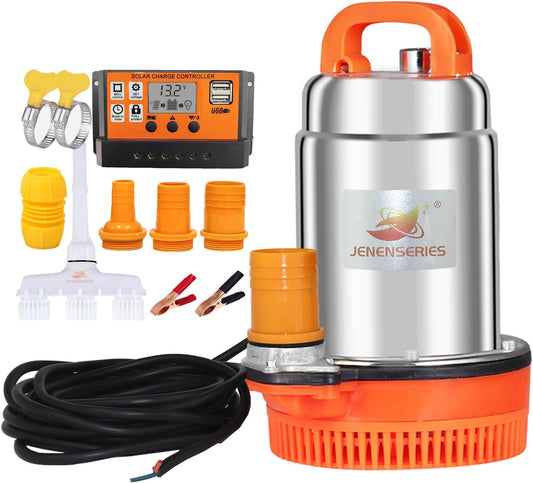 250W DC 24V Solar Submersible Pumps, 2inch solar deep well water pump,Max head 20ft, 26GPM Flow for pond or farm (update-24V)