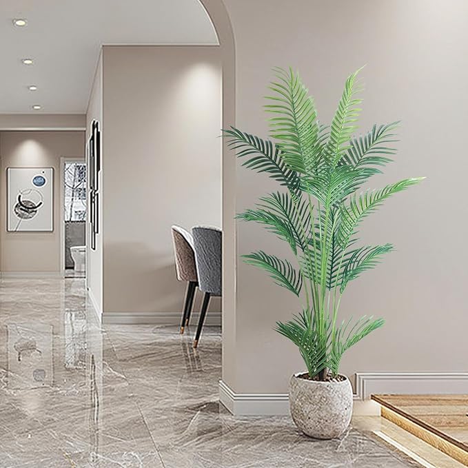 4.5FT Artificial Palm Tree,Faux Areca Palm Plant with Real Touch Leaves and Adjustable Branches,Fake Tropical Palm Tree for Home Office Indoor Outdoor Modern Decoration