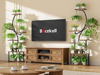 Plant Stand Indoor with Grow Light - 2 Pack Tall Indoor Plant Shelf, 62" Corner Plant Holder, 8 Tiered Large S-Shape Flower Multiple Display Shelf for Home, Office