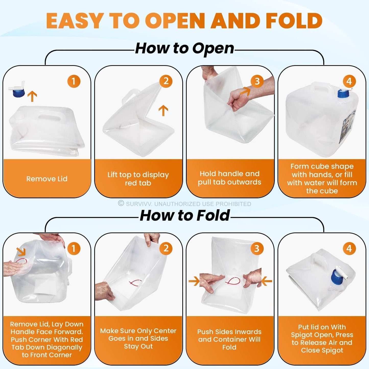 Collapsible Water Container with Spigot, BPA Free, Food Safe Camping Water Storage Cube Jug for Outdoor Hiking Hurricane & Emergency Survival Kit, Portable Foldable Canteen