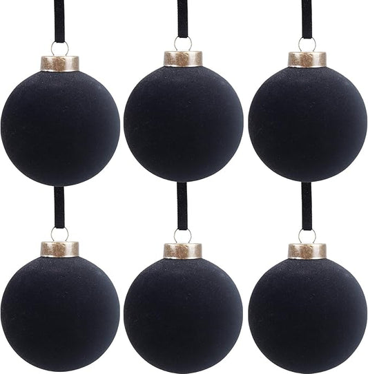 6 Pcs Velvet Christmas Balls Bulk Shatterproof Plastic Christmas Tree Decorations for Decorative Hanging Baubles (6, Black, 3.94Inch)