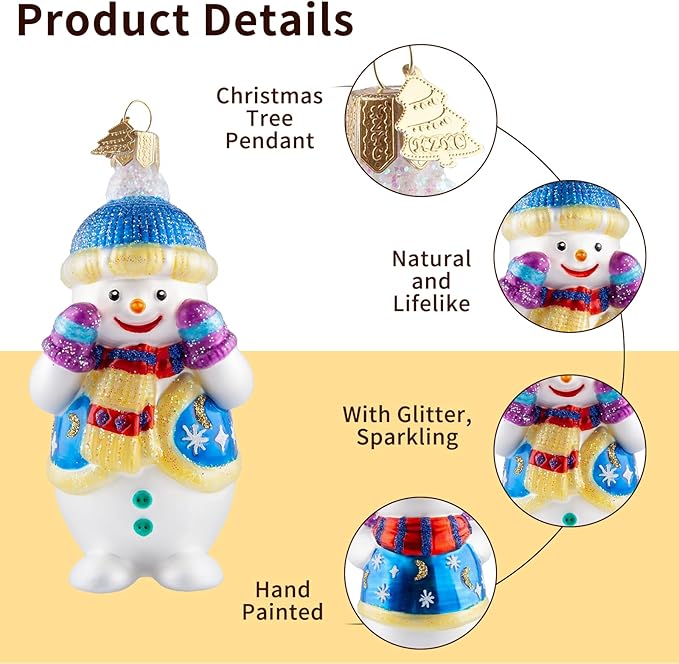 Snowman Christmas Ornaments,Glass Blown Ornaments for Christmas Tree,Snowman Collection Figurine Hanging Ornaments,Christmas Decorations for Xmas Tree Holiday Party Daily Gifts(Naughty Snowman)