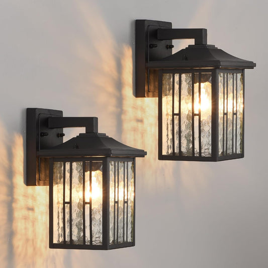 Outdoor Wall Light, Matte Black Porch Light Fixtures, Waterproof Outside Wall Lantern, Anti-Rust Exterior Wall Mount Sconce with Water Glass for House Garage Patio