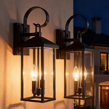 Porch Lights Outdoor Wall Light Fixtures Wall Mount, Modern Exterior Lighting Fixtures with Clear Glass Waterproof, 2-Light E12 Sockets Outside Garage Lights for House Patio Porch, 2 Pack