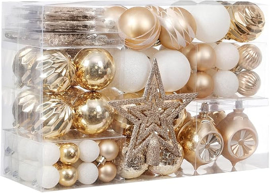 XmasExp 99-Pack Christmas Ball Ornaments Assorted Shatterproof Christmas Tree Decorations with Hand-held Gift Package for Xmas Tree,Home,Party(Champagne Gold)