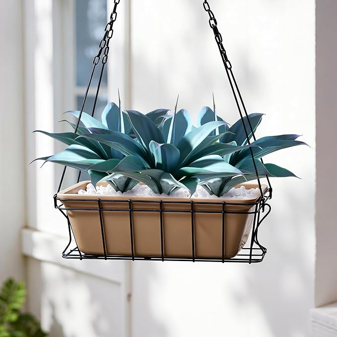 Artificial Agave Faux Agave 14.2In Fake Greenery Outdoor Artificial Plant Fake Plant for Indoor Home Decoration Plastic Plant Outdoor Decoration Front Porch Decor Simulation Plants Blue，2Pack