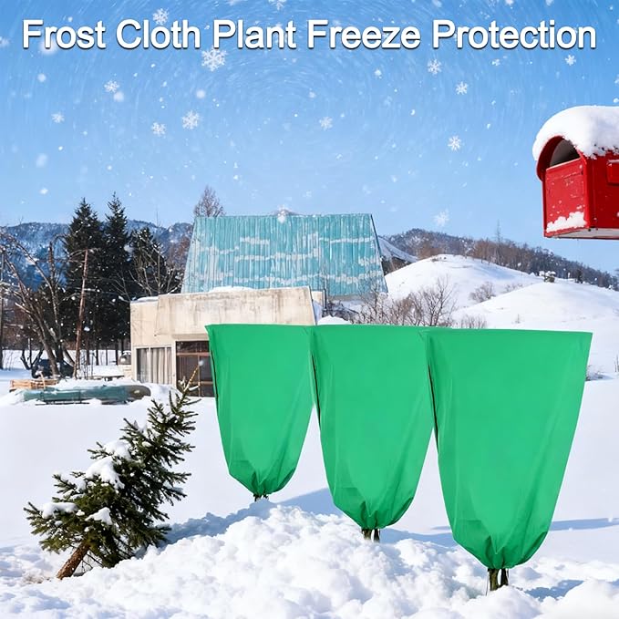 Plant Covers Freeze Protection 4 pcs 31.5ft x 47ft Winter Frost Covers for Outdoor Plants with Drawstring, Reusable Frost Cloth Plant Protection for Shrubs Trees and Potted Plants