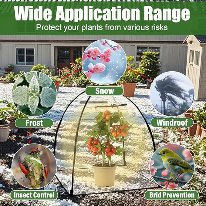 Plant Covers Freeze Protection, Clear Outdoor Garden Frost Cover, Plant Protectors from Animals, Garden cloches for Plants, Potted Fruit min Greenhouse(Transparent,2-Pack)