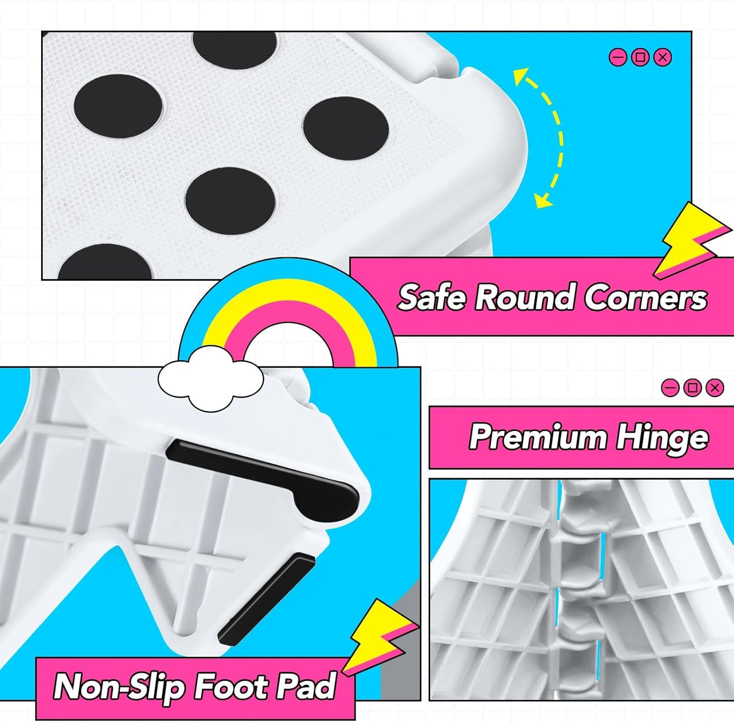 Delxo 9 Inch Folding Step Stool,White Step Stools for Kids Foldable,Portable Collapsible Step Stool with Handle, Folding Stool for Kitchen Bathroom,Bedroom,Garden