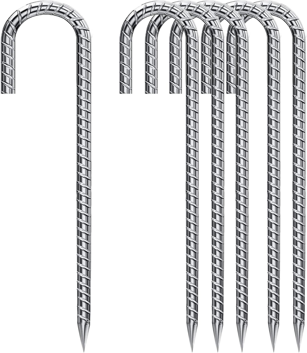 Rebar-Stakes-12-Inch, Ground Stakes Heavy Duty for High Winds Galvanized Anti-Rust J Hook 6pcs Metal Stakes for Ground Heavy Duty Ground Anchors for Garden Dog Fence Chicken Coop Water Pipe
