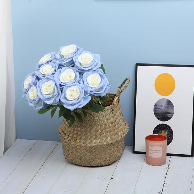 15pcs Fake Roses Artificial Silk Flowers Faux Rose Flower Long Stems Bouquet for Arrangement Wedding Centerpiece Party Home Kitchen Decor