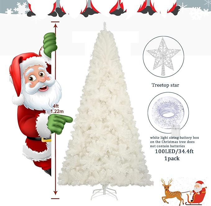 KTKDE 4 Ft White Premium Artificial Christmas Tree Easy to Assemble with Metal Stand w/ 450 Tips, Christmas Tree White Festival Decoration for Home School Office Store etc