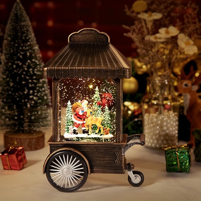 Christmas Snow Globes,Swirling Music Box Christmass Trees with 8 Songs & 6H Timer,Battery Operated & USB Powered Christmas Lanterns for Indoor Holiday Table Party Gifts (Animal and Old Man)