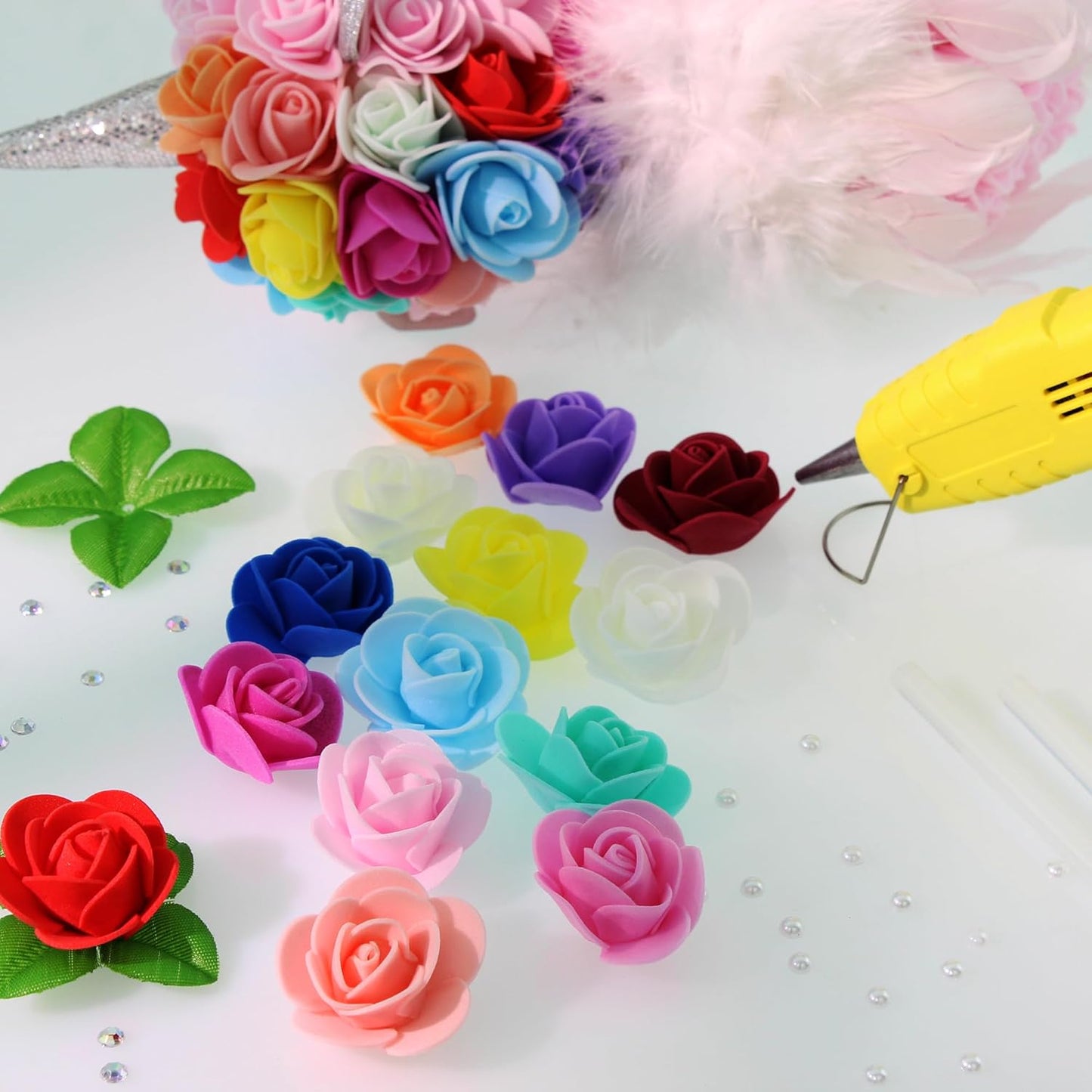 Vignor 500 Pcs 1.4 Inch Mini Artificial Flowers Head Bulk 5 in 1 Set Faux Foam Fake Small Rose Tiny Baby Flores Bouquet Cake Gift Home Decoration DIY Craft (Multiple Mixed Color)