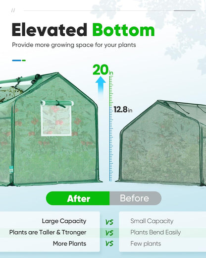 Quictent Portable Mini Cloche Greenhouse w/ Elevated Bottom, Large U-Shaped Zipper Mesh Door & 2 Side Screen Window Waterproof UV-Resistant Hot House for Indoor Outdoor, 95" x 36" x 36" (Green)