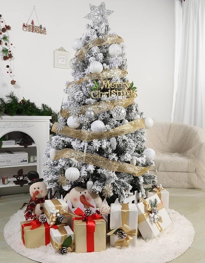 SHareconn 80mm Christmas Balls Ornaments,12PCS Colored Shatterproof Plastic Decorative Hanging Tree Decorations Baubles Set for Xmas Tree Decor Holiday Party Decoration with Lanyard,White&Silver