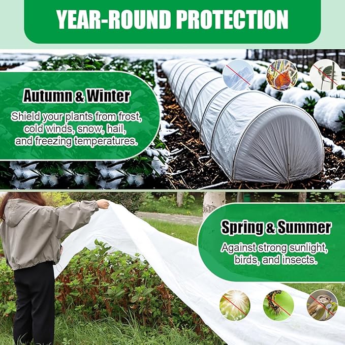 Frost Covers Protection for Outdoor Plants 10Ft x 50Ft, Plant Blankets Freeze Cloths for Spring, Horticultural Fleece for Trees/Raised Beds/Vegetables/Shrubs (1.2 oz/yd², White)