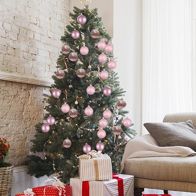 30ct Christmas Ball Ornaments, 3.15" Shatterproof Halloween Tree Decorations, Perfect Hanging Ball for Indoor/Outdoor Holiday Party Decor (Pink)
