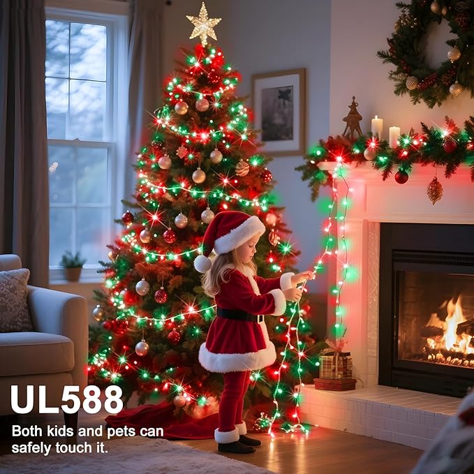 114 FT 350 LED String Lights Outdoor Indoor, Christams String Lights Waterproof 8 Modes & Timer, Fairy Lights Plug in for Bedroom, Weeding, Patio, Party, Holiday,Christmas Decor（Red+Green）