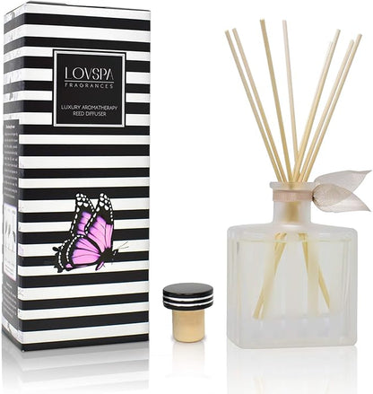 LOVSPA Reed Diffuser Set, Vanilla & Patchouli Scented Oil Diffuser with Sticks, Home Fragrance Accessories for Bathroom Shelf Decor, Aroma Diffusers for Home or Office Fall Decor, USA Made