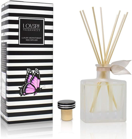 LOVSPA Reed Diffuser Set, Vanilla & Patchouli Scented Oil Diffuser with Sticks, Home Fragrance Accessories for Bathroom Shelf Decor, Aroma Diffusers for Home or Office Fall Decor, USA Made