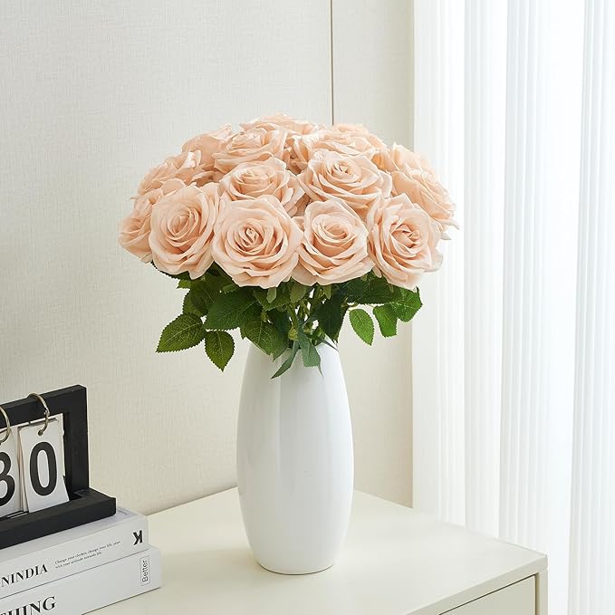 15pcs Fake Roses Artificial Silk Flowers Faux Rose Flower Long Stems Bouquet for Arrangement Wedding Centerpiece Party Home Kitchen Decor