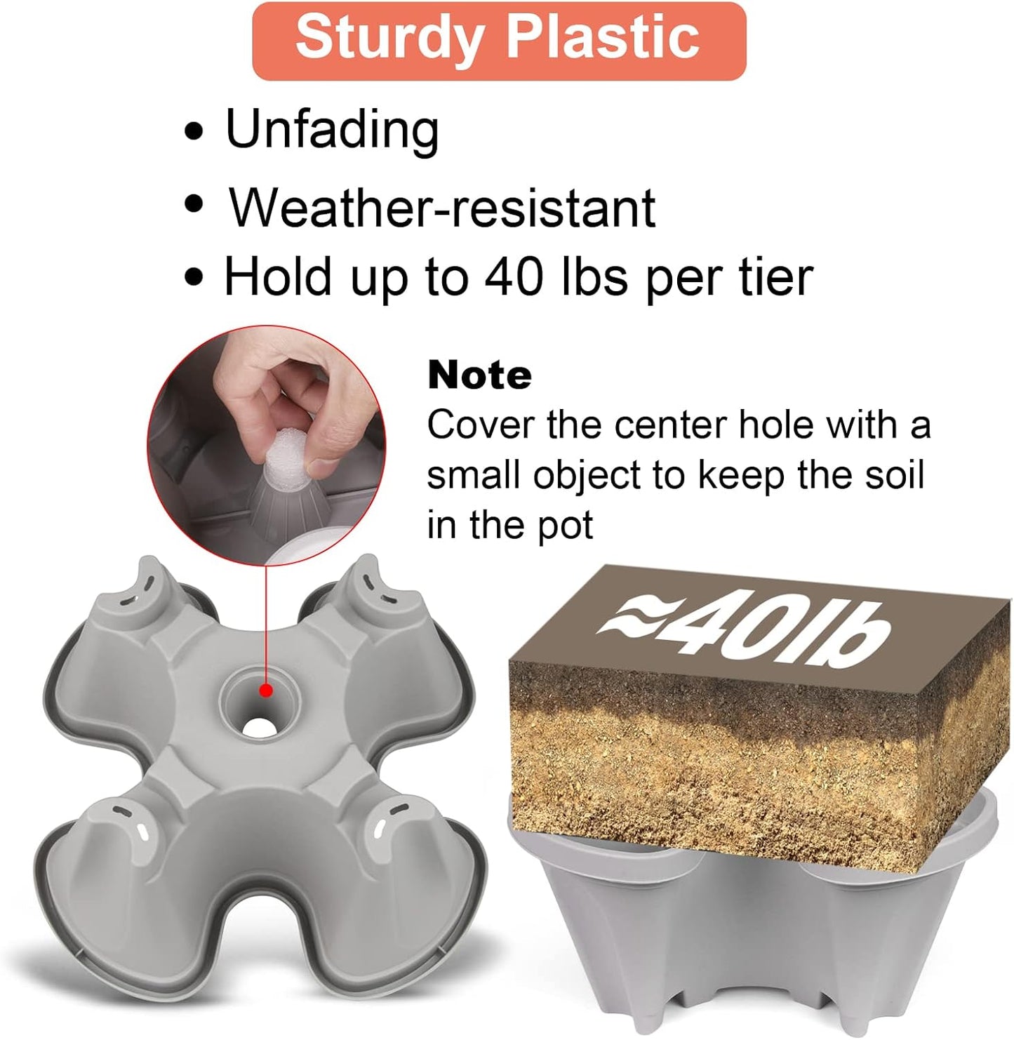 Vertical Planter 3 Tier Stackable Planters Garden Planters Strawberry Herb Flower and Vegetable Planter Indoor Outdoor Gardening Pots with Removable Wheels and Tools