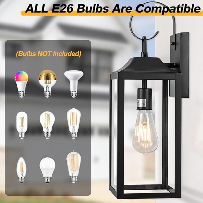 19" Large Outdoor Wall Lights for House, Black Outside Modern Wall Lantern Light Fixture, Outdoor Lights for House Waterproof Industrial Porch Light Wall Mount Sconce Exterior