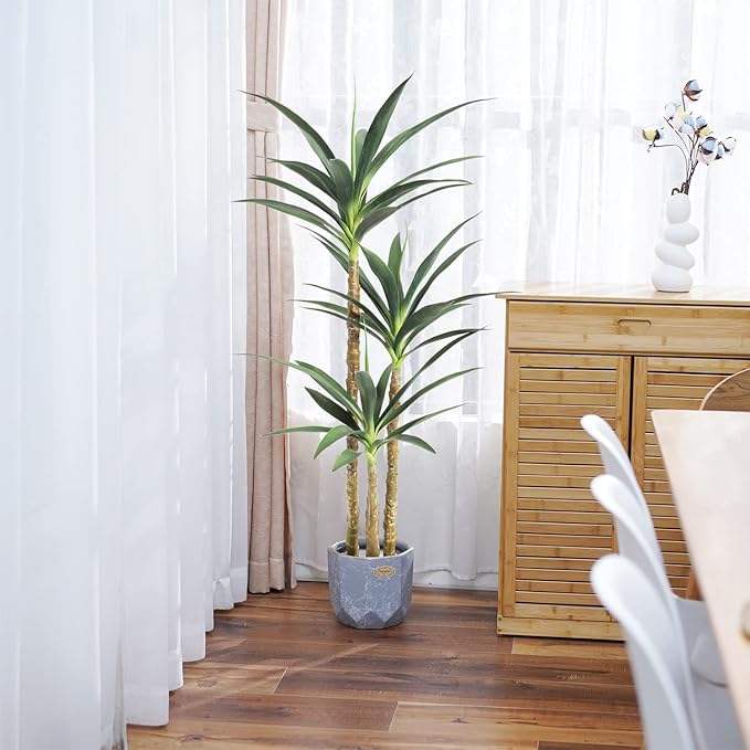 Artificial Tree 4.7Ft Faux Agave Plant with 3 Heads in Plastic Pot Fake Tree for Home Decor Indoor or Outdoor Office Decoration Housewarming Gift (4.7 Feet-2 Pack)