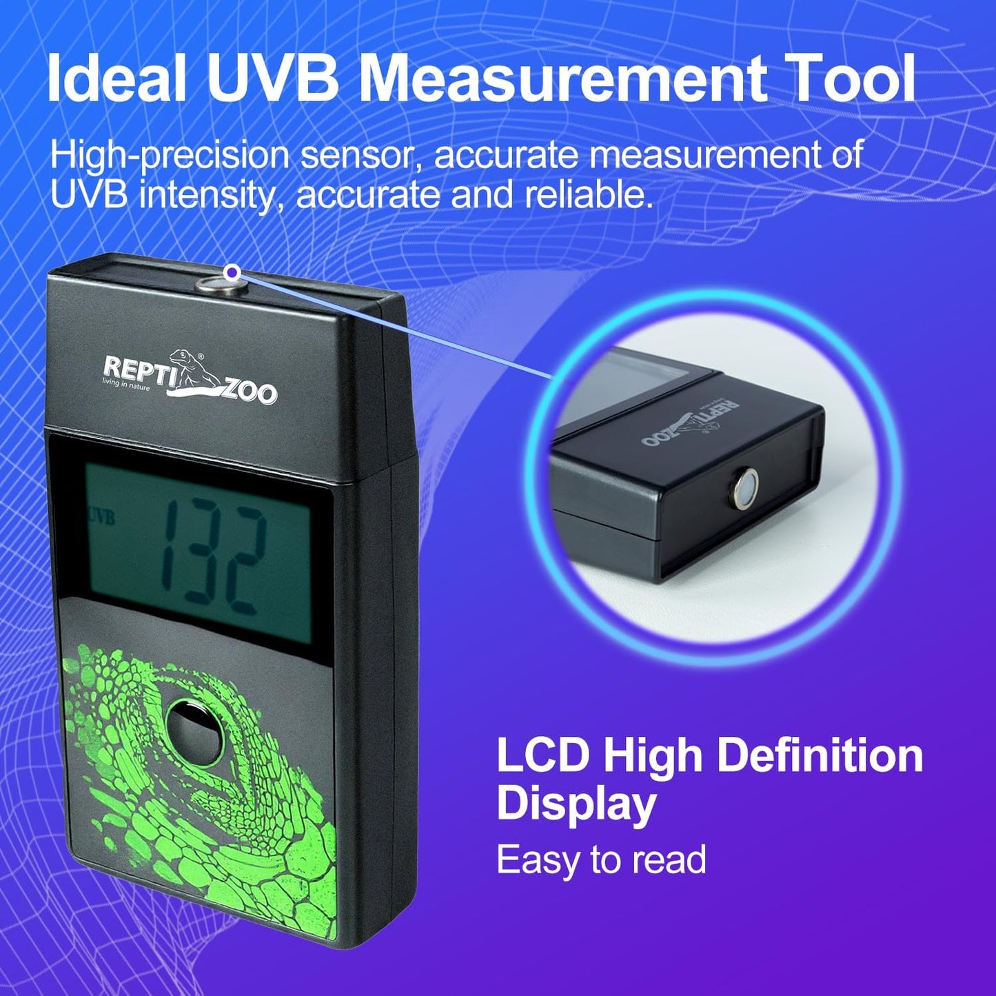 REPTI ZOO UVB Index Meter Handheld Reptile Lamp UV Detector, Digital UVB Tester Reptile Accessories for Lamp Bulb Testing