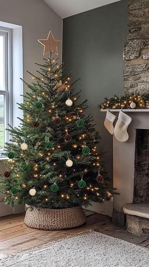 24PCS Velvet Christmas Ball Ornaments Set, 2.36" Shatterproof Baubles for Christmas Tree Decorations, Gold-Lined Hanging Baubles with Velvet Finish for Thanksgiving Holiday Party Décor, Multicolour