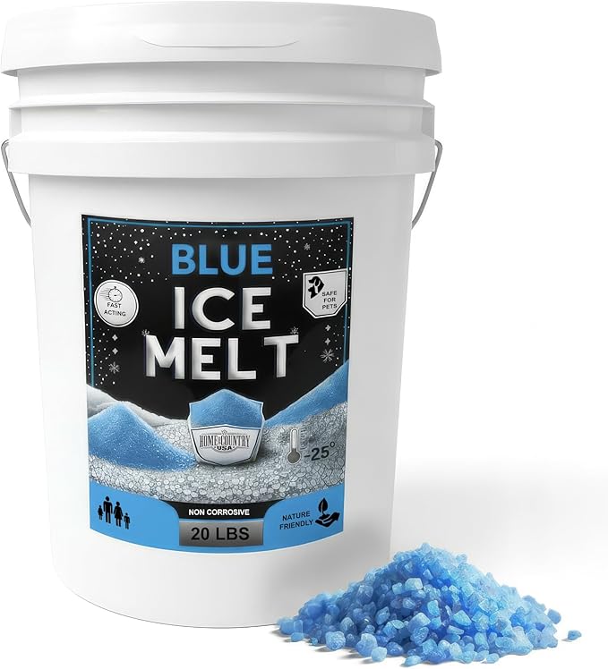 Blue Ice Melt -25°F Effective, Pet Safe Eco-Friendly De-Icer, Fast-Acting Granules for Driveways, Walkways & Entryways, 20 lb Pail