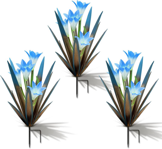 Homight Metal Agave Plant Outdoor Decoration Outdoor Garden Decoration Lily Mexican Yard Art Plant Garden Agave Lily Decorative Garden Gift… (3 Big Blue Lilies) (HM-390-345)