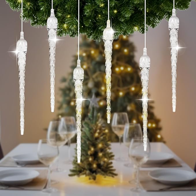 AMS Christmas Sparkling Glitter Icicle Ornaments 30 PCS Acrylic Icicles Ornament Set for Christmas Tree New Year Party Decorations Supplies(5.8''/14.8cm, Clear)