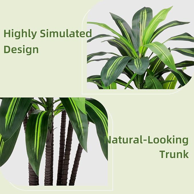 Artificial Dracaena Tree 5FT - Faux Plant with Black Diamond Planter - Tall Fake Tropical Yucca Floor Plant Potted - Artificial Silk Tree for Home Office Living Room Decor Indoor