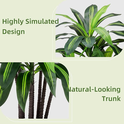 Artificial Dracaena Tree 5FT - Faux Plant with Black Diamond Planter - Tall Fake Tropical Yucca Floor Plant Potted - Artificial Silk Tree for Home Office Living Room Decor Indoor