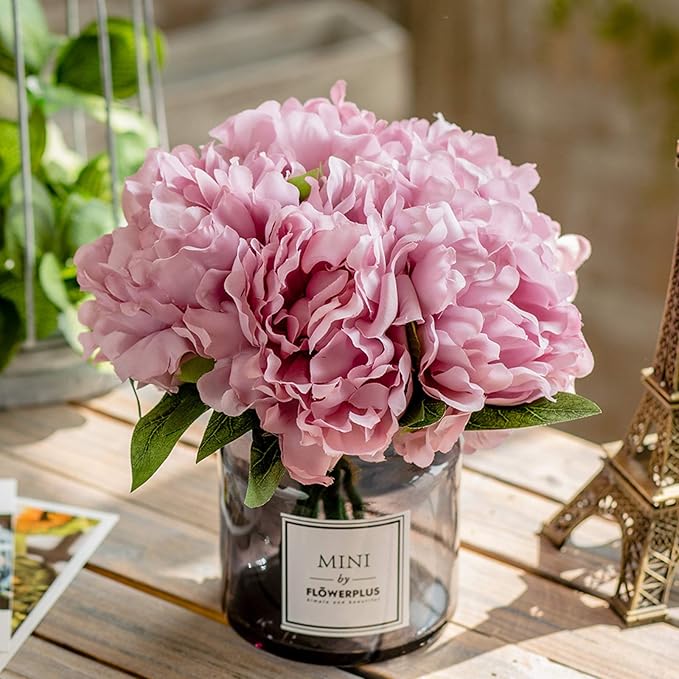 Artificial Hydrangea and Glass vase, Ins Style Artificial Flower Glass Bottle Set, Suitable for Living Room, Dining Table, Office, Wedding, Hotel Banquet and Other Home Decoration. (Purple Pink)