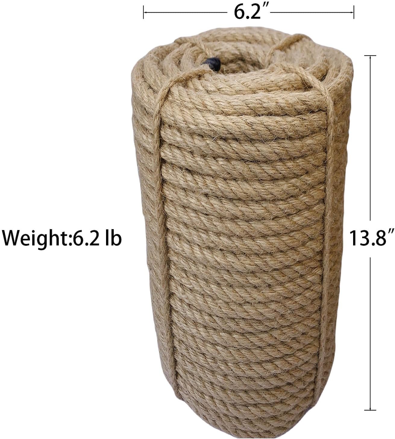 Jute Rope 16mm, 100 Feet 6.2lb Thick Garden Jute Twine String for DIY Cat Scratcher, Gardening, Bundling and Wall Hanging Craft Decorative (Brown)