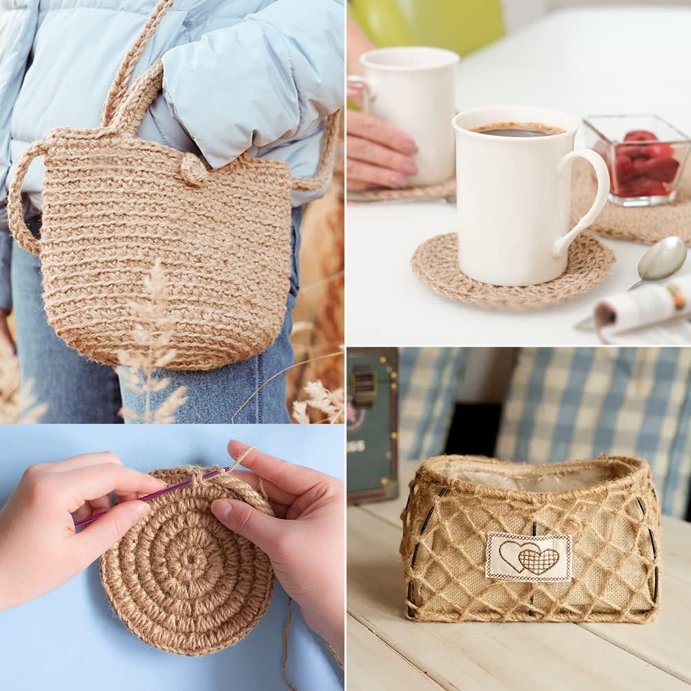 Tenn Well 1500 Feet Natural Jute Twine, 1mm Thin Brown Twine String for Crafts, Crocheting, Gift Wrapping, Gardening and Christmas Decorations