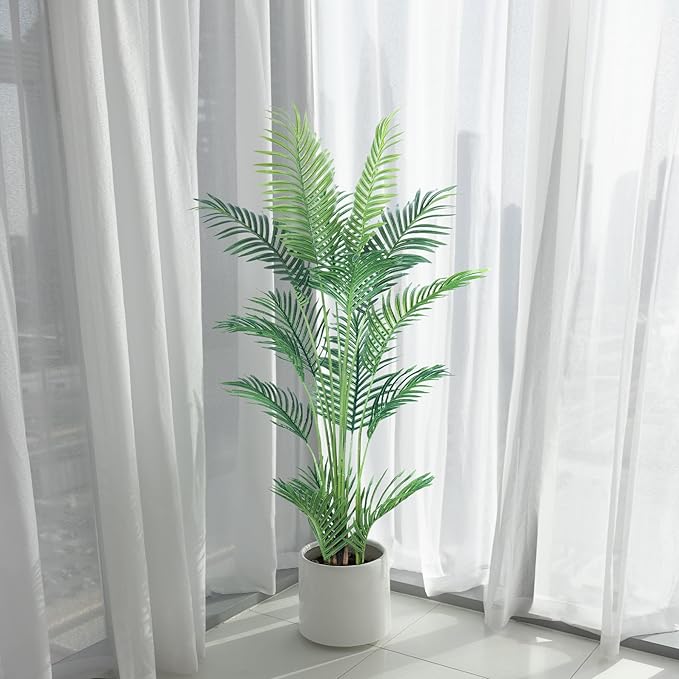 4.5FT 2Packs Artificial Palm Tree,Faux Areca Palm Plant with Real Touch Leaves and Adjustable Branches,Fake Tropical Palm Tree for Home Office Indoor Outdoor Modern Decoration